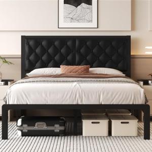 Queen PU Leather Bed Frame with Storage Space