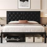 Queen PU Leather Bed Frame with Storage Space