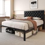 Queen PU Leather Bed Frame with Storage Space
