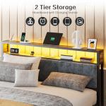 Queen Metal Bed Frame with Storage and LED Headboard