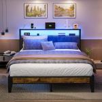 Queen Metal Bed Frame with Storage and LED Headboard