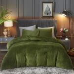 Olive Green Velvet Flannel King Duvet Cover Set