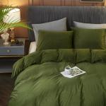 Olive Green Velvet Flannel King Duvet Cover Set