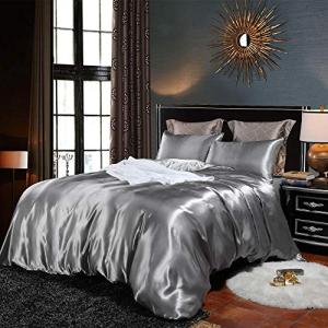 Erosebridal Grey Satin Duvet Cover Queen Set