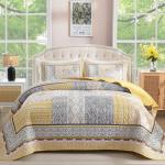 Yellow Queen Bohemian Quilt Set, Reversible Floral Design