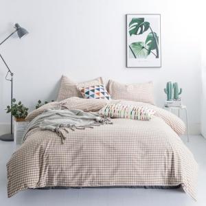 Tan Gingham King Duvet Cover Set with Pillowcases