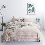 Tan Gingham King Duvet Cover Set with Pillowcases