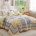 Yellow Queen Bohemian Quilt Set, Reversible Floral Design