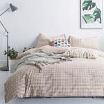 Tan Gingham King Duvet Cover Set with Pillowcases