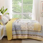 Yellow Queen Bohemian Quilt Set, Reversible Floral Design