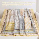 Yellow Queen Bohemian Quilt Set, Reversible Floral Design