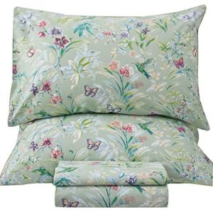 Floral King Size Sheet Set in Green Print