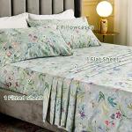 Floral King Size Sheet Set in Green Print