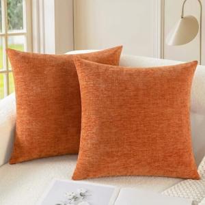 Cozy Burnt Orange Chenille Throw Pillow Covers, 2-Pack