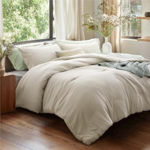 Bedsure Queen Comforter Set in Beige, 3 Pieces