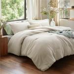 Bedsure Queen Comforter Set in Beige, 3 Pieces