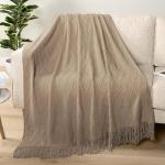 PAVILIA Tan Taupe Soft Knit Throw Blanket