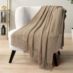 PAVILIA Tan Taupe Soft Knit Throw Blanket