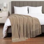 PAVILIA Tan Taupe Soft Knit Throw Blanket