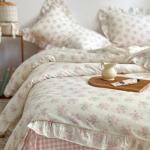 Pink Floral Cotton Duvet Cover Set for Queen