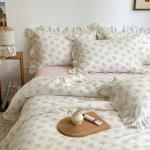 Pink Floral Cotton Duvet Cover Set for Queen