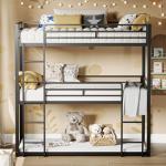 LIKIMIO Triple Twin Bunk Bed with Ladders
