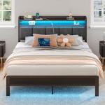 Queen Bed Frame with LED Lights and Storage