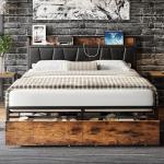 Full Size Bed Frame with Storage Headboard and Drawers