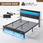 Queen Bed Frame with LED Lights and Storage