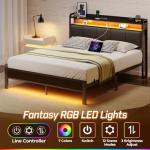 Queen Bed Frame with LED Lights and Storage