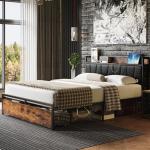 Full Size Bed Frame with Storage Headboard and Drawers
