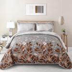 Brown Floral Queen Quilt Set - 3 Pieces