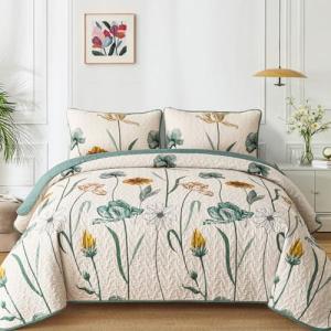 WONGS Floral Quilt Set Queen with Pillowcases