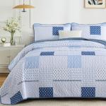 Blue Patchwork Queen Quilt Set with Pillowcases