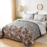 Brown Floral Queen Quilt Set - 3 Pieces