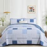 Blue Patchwork Queen Quilt Set with Pillowcases