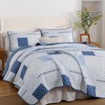 Blue Patchwork Queen Quilt Set with Pillowcases