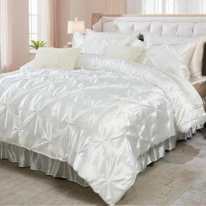 White Satin Full Comforter Set with Sheets