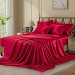Burgundy King Size Silk-Like Satin Bed Set
