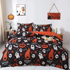 King Size Halloween Skull and Pumpkin Duvet Set
