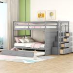 Gray Full Over Full Bunk Bed with Storage