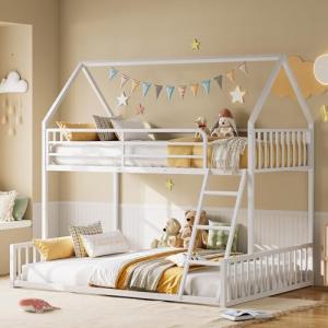 LIKIMIO Twin Over Full House Bunk Bed, White