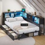 Twin Corner Bed Frame with Storage and LED Lights