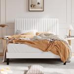 Elegant Queen Upholstered Velvet Bed Frame in White