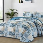 Blue Patchwork Quilt Set for Queen Beds, 3 Pieces