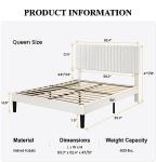 Elegant Queen Upholstered Velvet Bed Frame in White