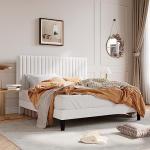 Elegant Queen Upholstered Velvet Bed Frame in White