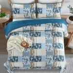 Blue Patchwork Quilt Set for Queen Beds, 3 Pieces