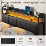 Full Size Bed Frame with Charging Station and LED