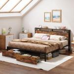 California King Bed Frame with Storage and Charging